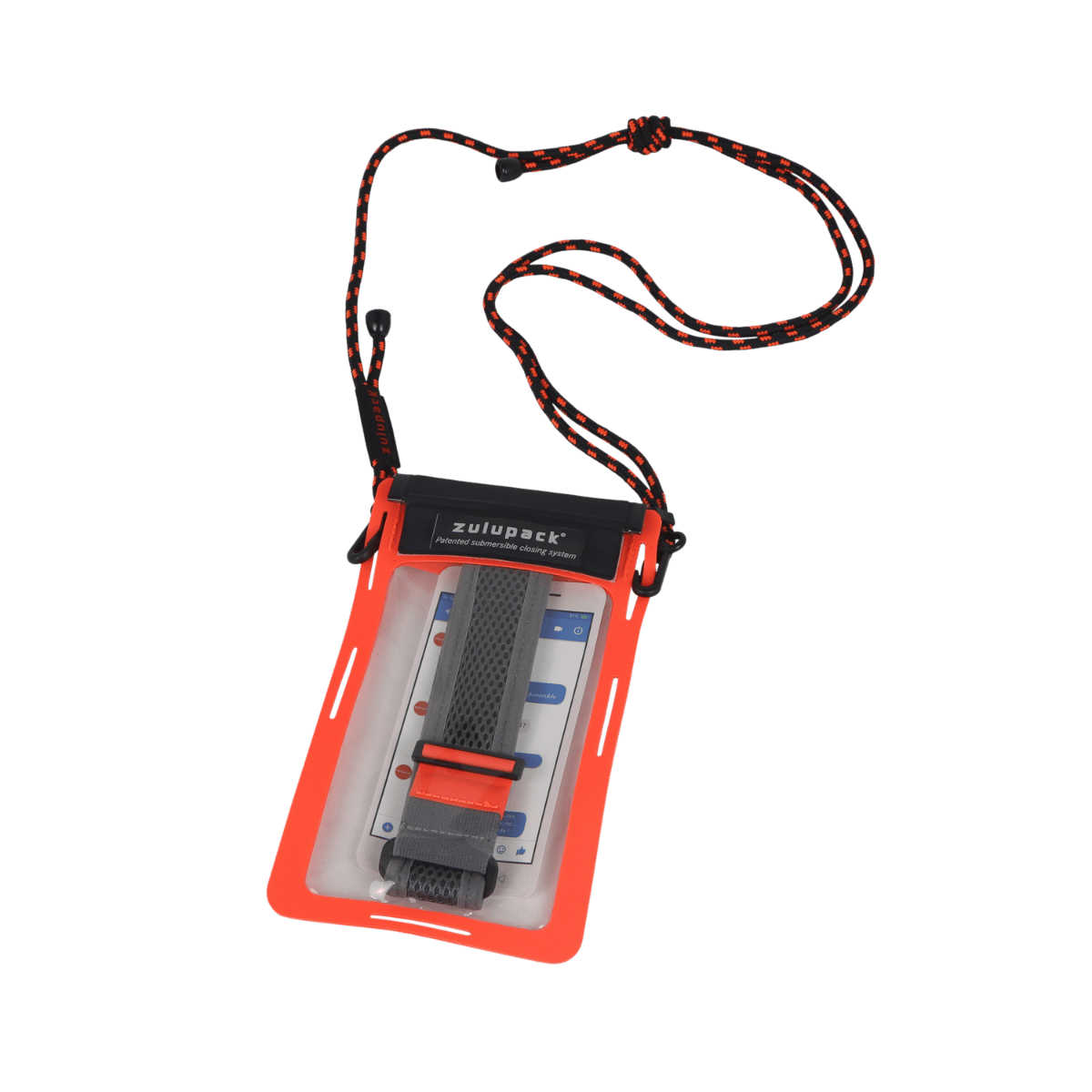 Orange Black Phone Pouch with Lanyard