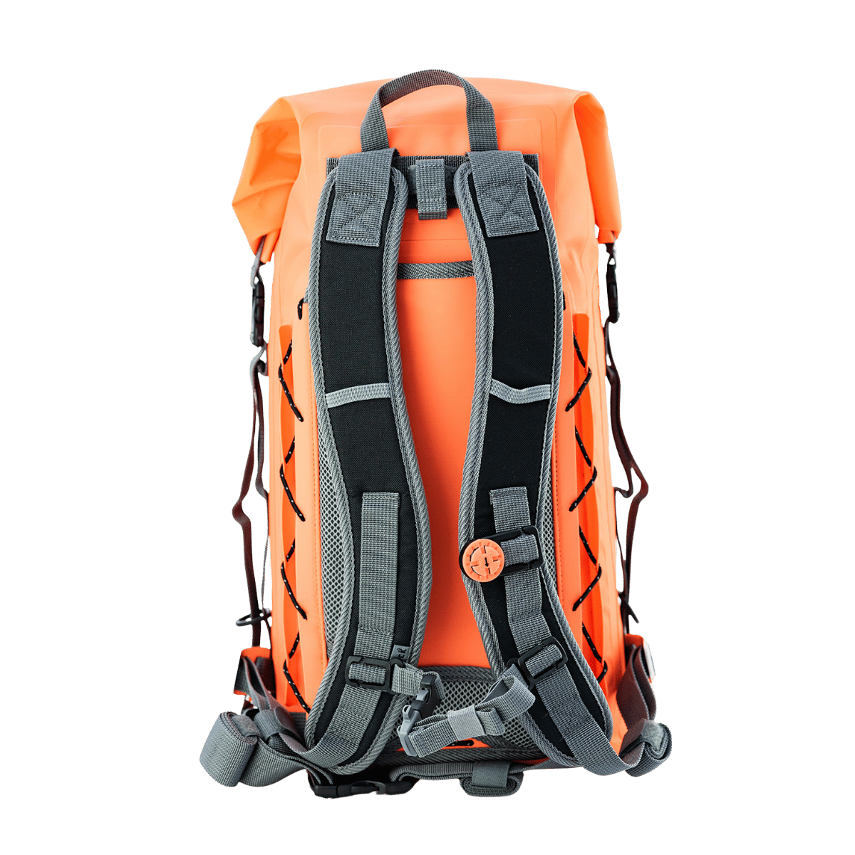 Orange Triton25 waterproof backpack - Back View